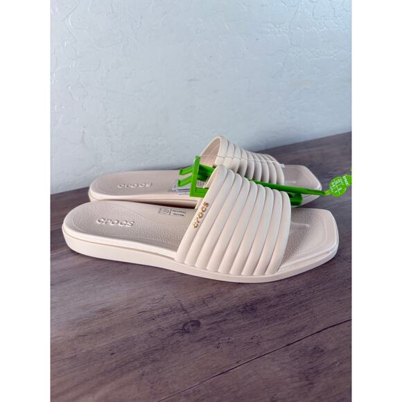 NWT Crocs Miami Slide Sandals Womens Sz 10 Slip On Shoes Off White/Dew Beige - Picture 3 of 7
